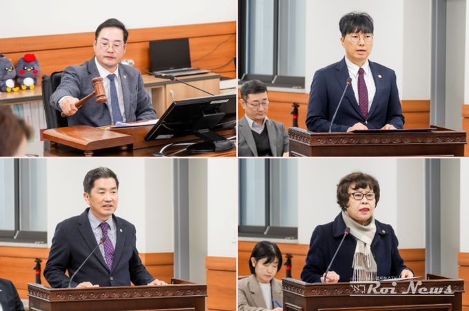 왼쪽부터 시계방향 : 한근수 위원장, 원주영 의원, 이정애 의원, 김동훈 의원